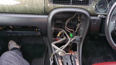 Existing headunit and ac controls, ashtray, gear surround, glove box removed Existing headunit and ac controls, ashtray, gear surround, glove box removed
